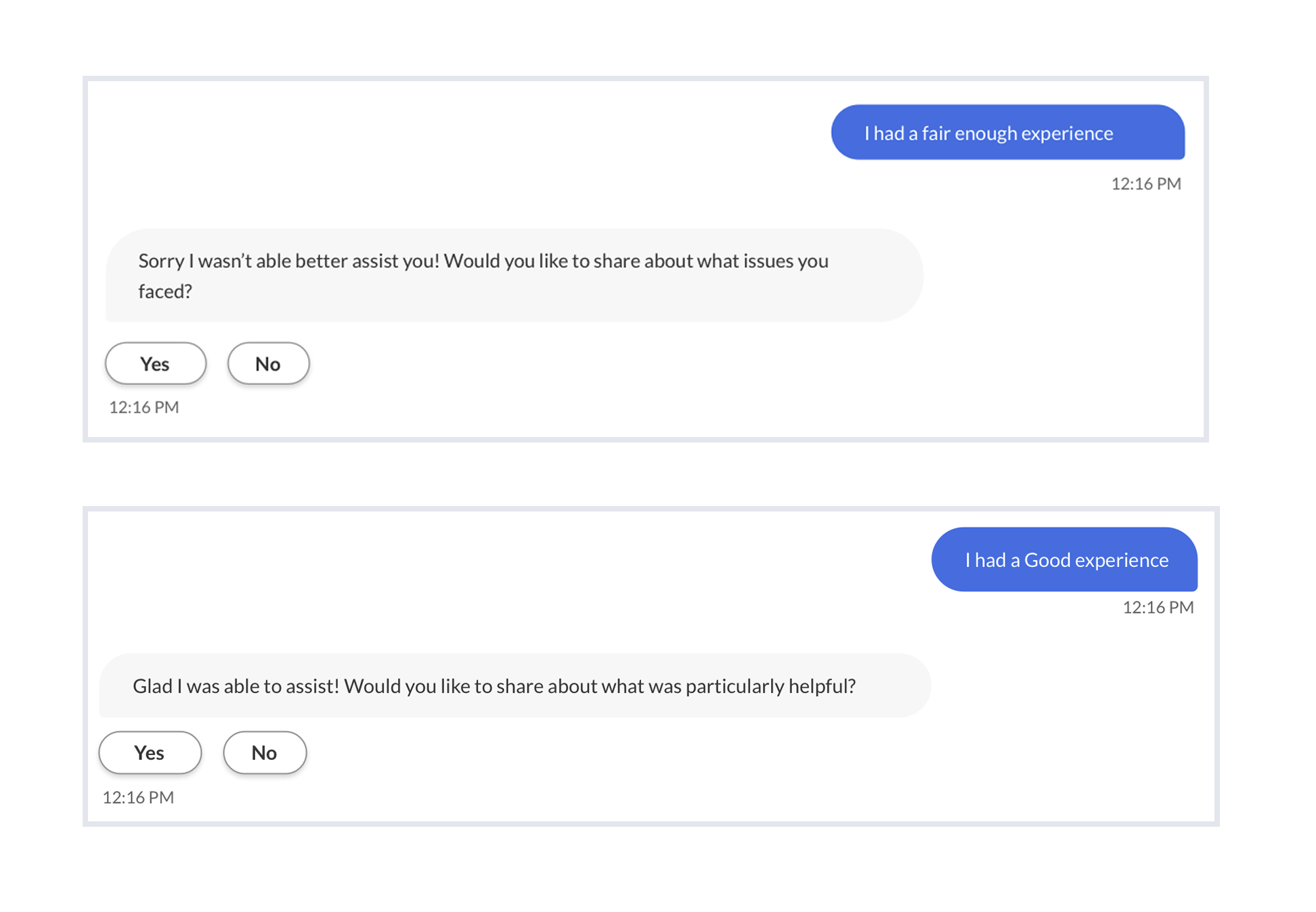 Natural dialog interface showing contextual feedback responses