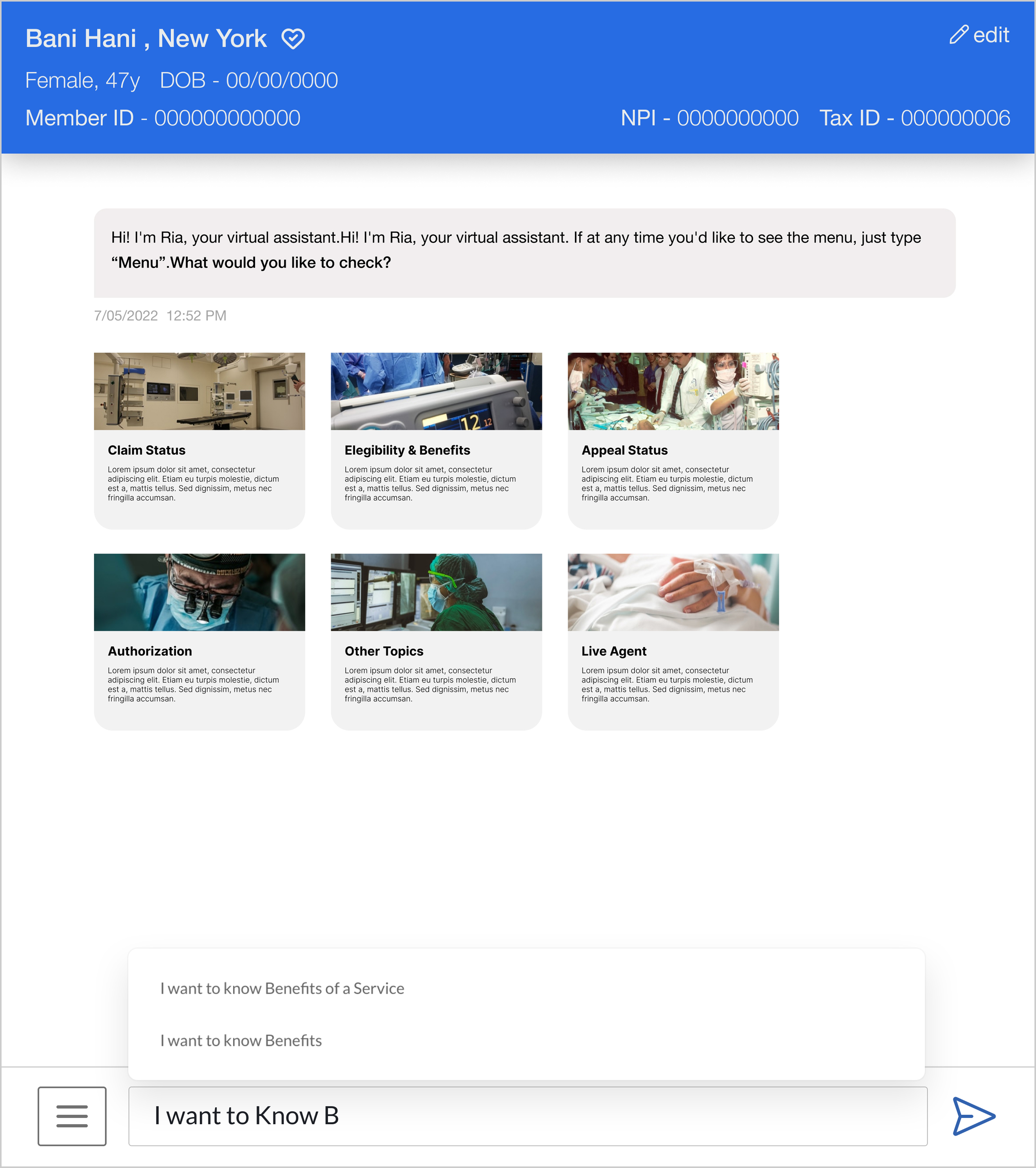 InsureBot Chat - Auto-suggestions